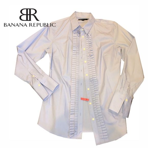 Banana Republic Tops - Banana Republic Blue Oxford Button-up Ruffle 6